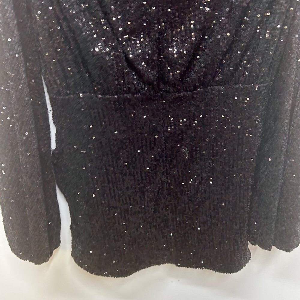 House of CB Elias black long sleeve sparkly sequined mini party dress L+ 14-16 - Picture 10 of 11